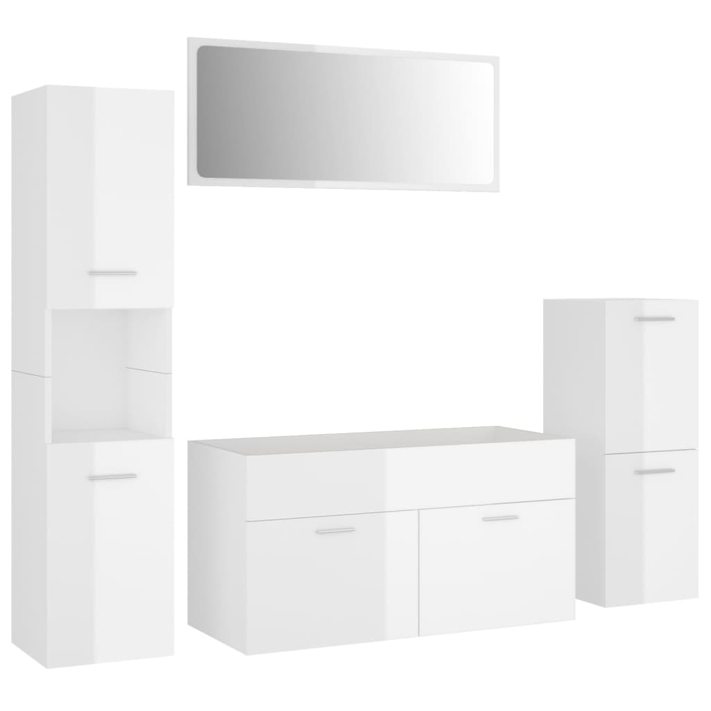 Bathroom Furniture Set High Gloss White Engineered Wood