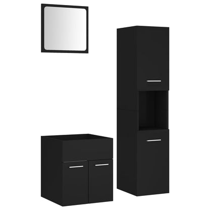 Bathroom Furniture Set Black Engineered Wood