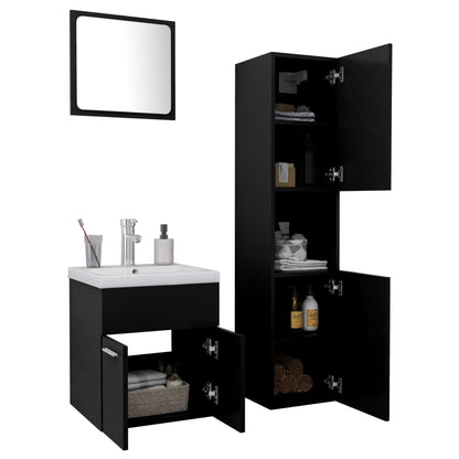 Bathroom Furniture Set Black Engineered Wood