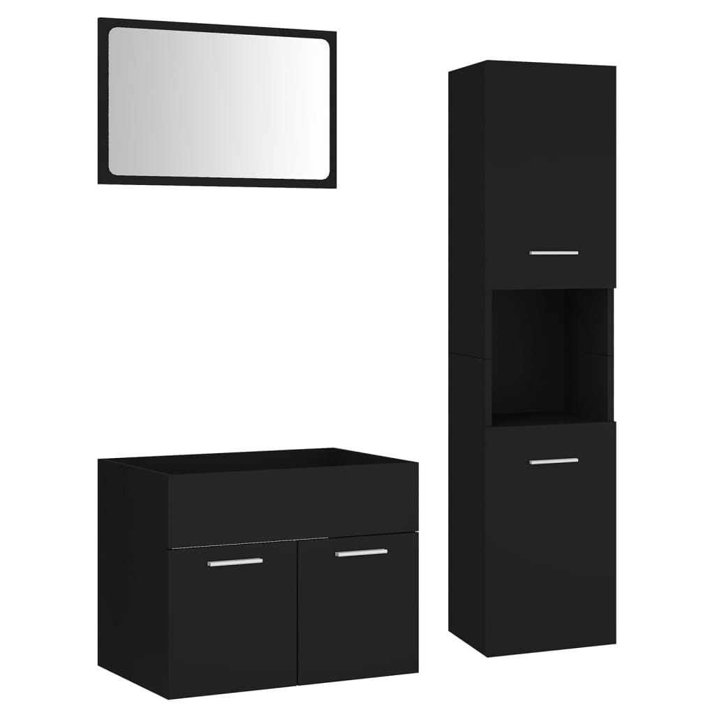 Bathroom Furniture Set Black Engineered Wood