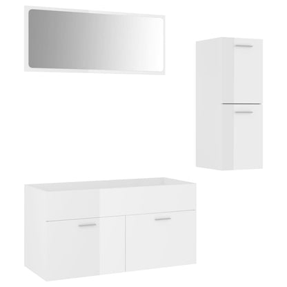 Bathroom Furniture Set High Gloss White Engineered Wood