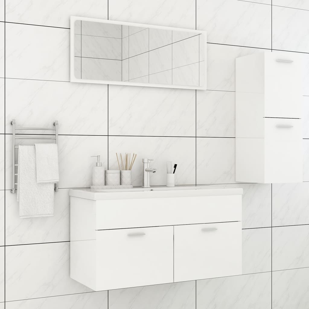 Bathroom Furniture Set High Gloss White Engineered Wood