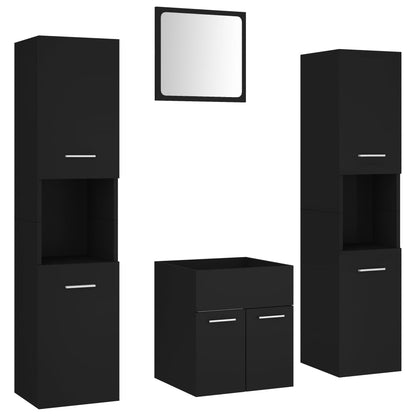 Bathroom Furniture Set Black Engineered Wood