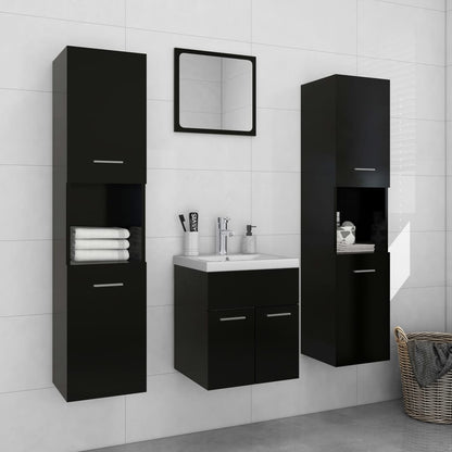 Bathroom Furniture Set Black Engineered Wood