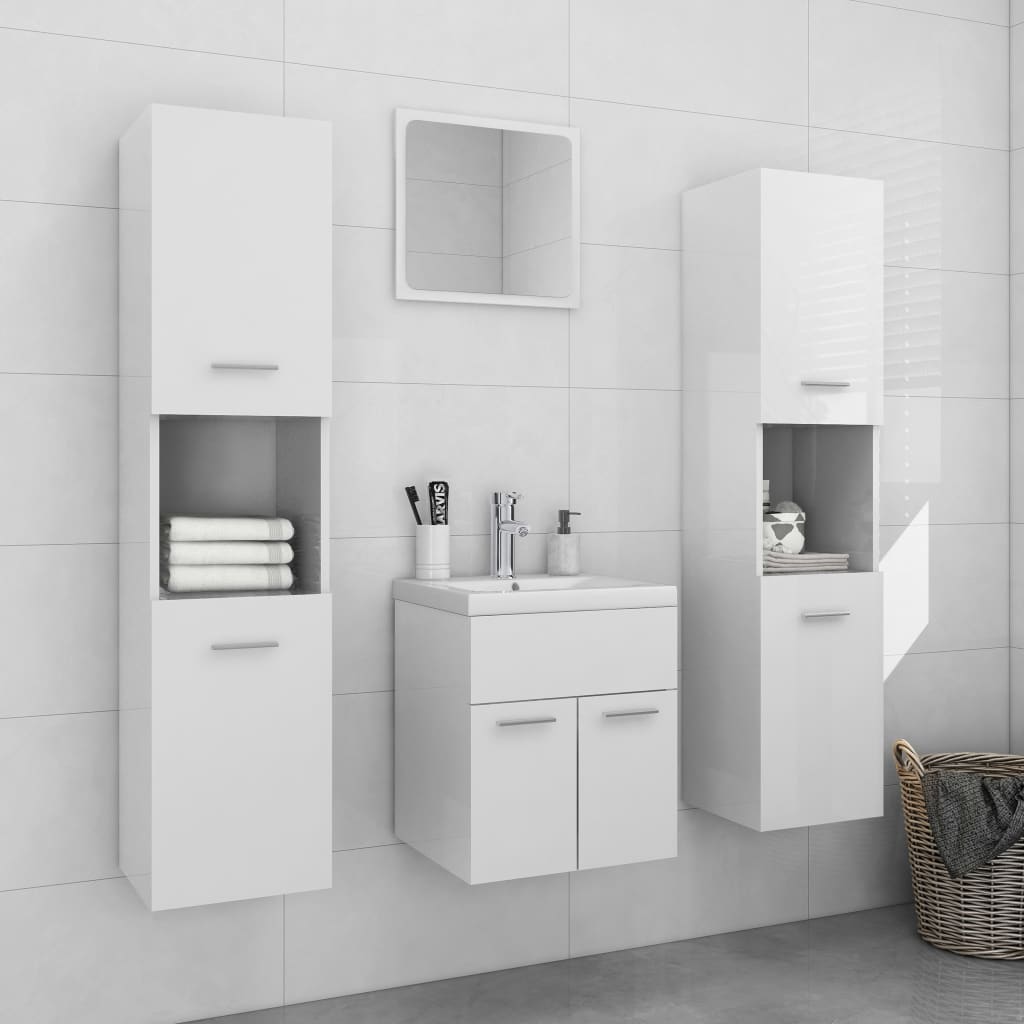 Bathroom Furniture Set High Gloss White Engineered Wood