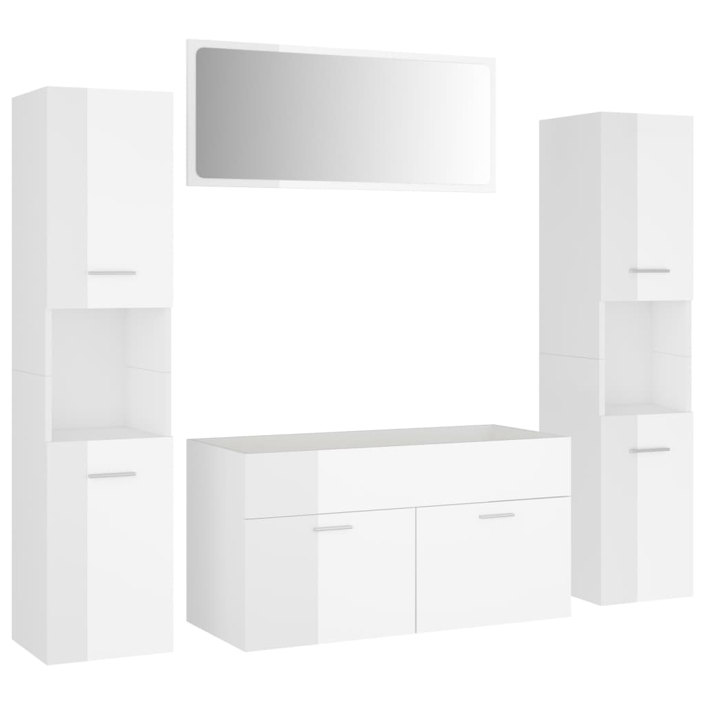 Bathroom Furniture Set High Gloss White Engineered Wood