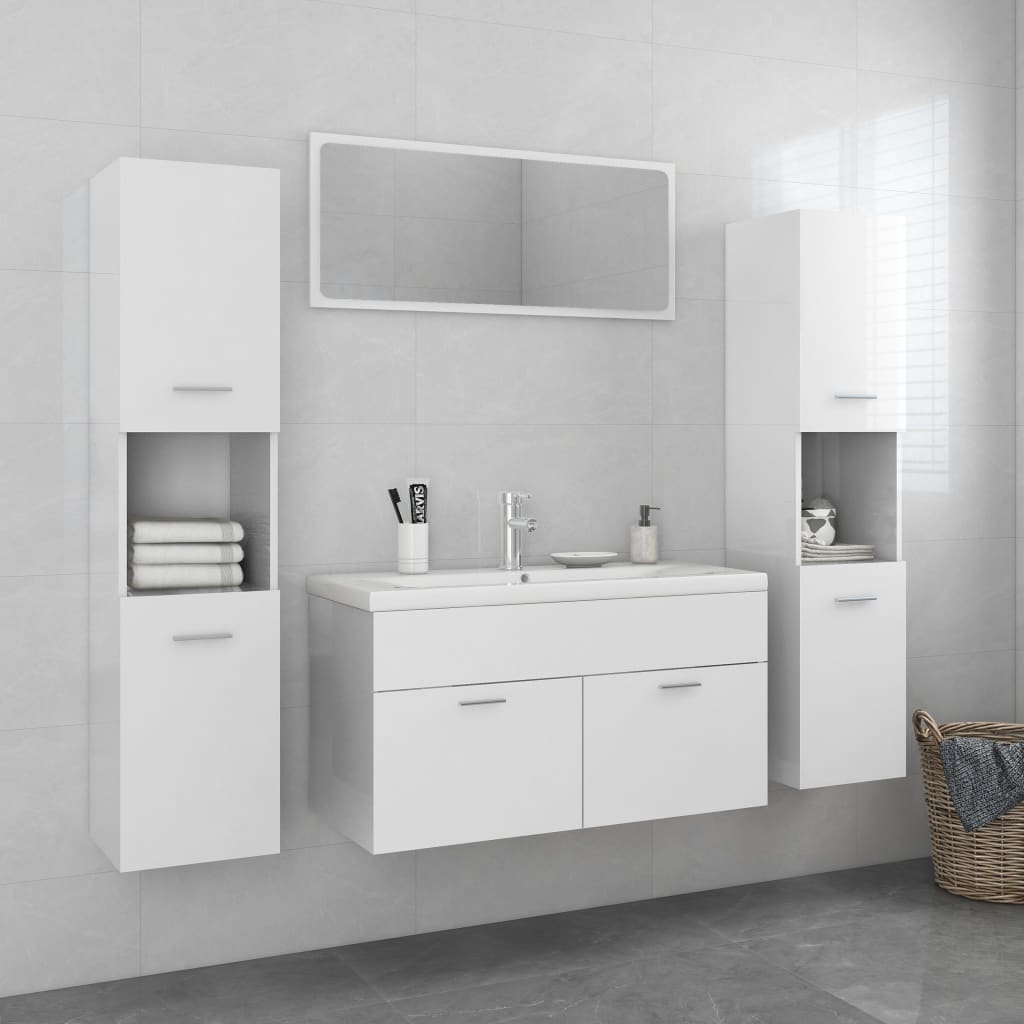 Bathroom Furniture Set High Gloss White Engineered Wood