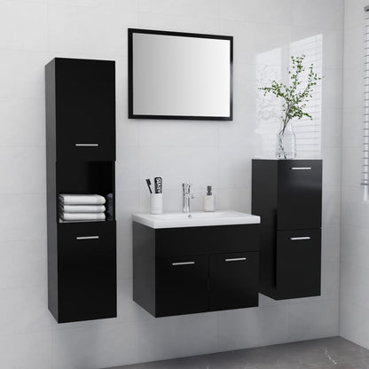 Bathroom Furniture Set Black Engineered Wood