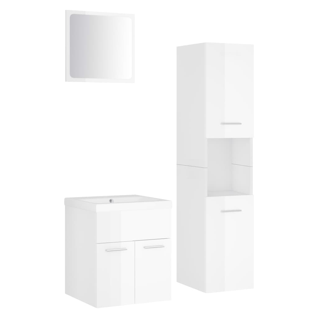 Bathroom Furniture Set High Gloss White Engineered Wood