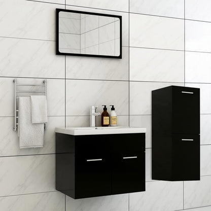 Bathroom Furniture Set Black Engineered Wood