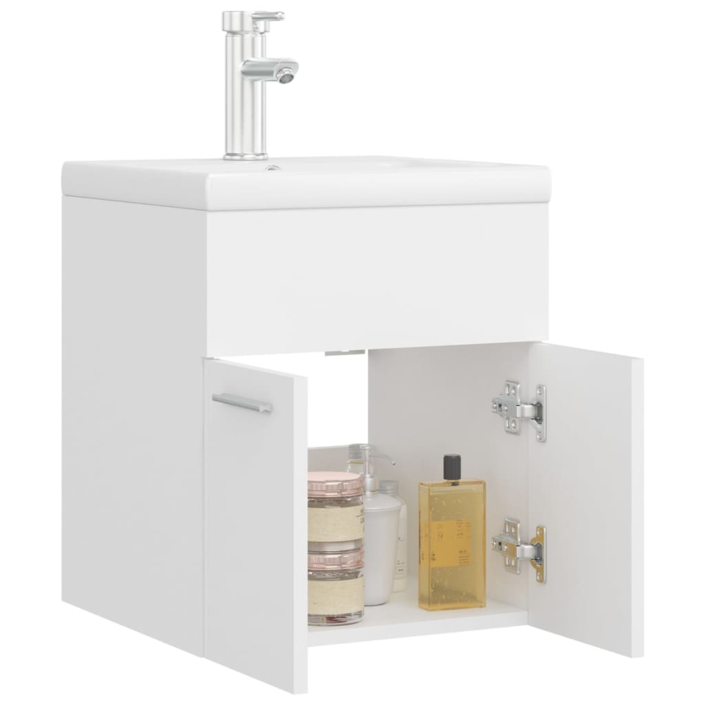 Sink Cabinet with Built-in Basin White Engineered Wood