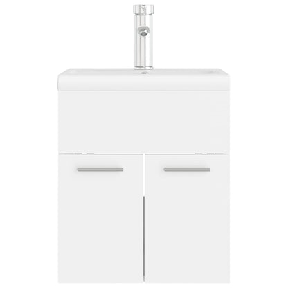 Sink Cabinet with Built-in Basin White Engineered Wood