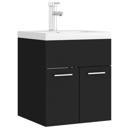 Sink Cabinet with Built-in Basin Black Engineered Wood