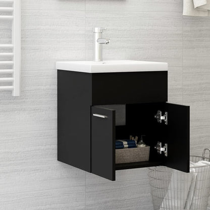 Sink Cabinet with Built-in Basin Black Engineered Wood