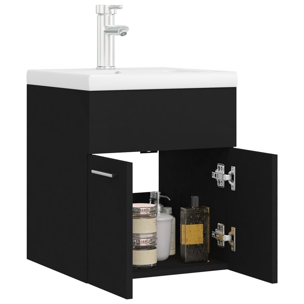 Sink Cabinet with Built-in Basin Black Engineered Wood