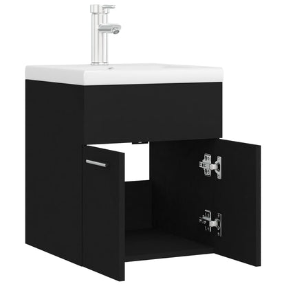 Sink Cabinet with Built-in Basin Black Engineered Wood