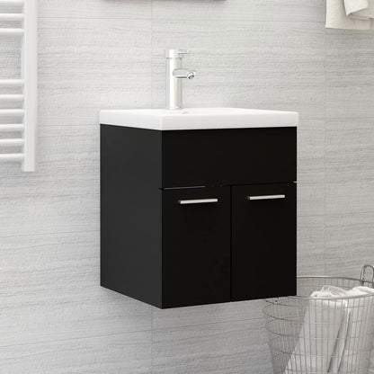 Sink Cabinet with Built-in Basin Black Engineered Wood