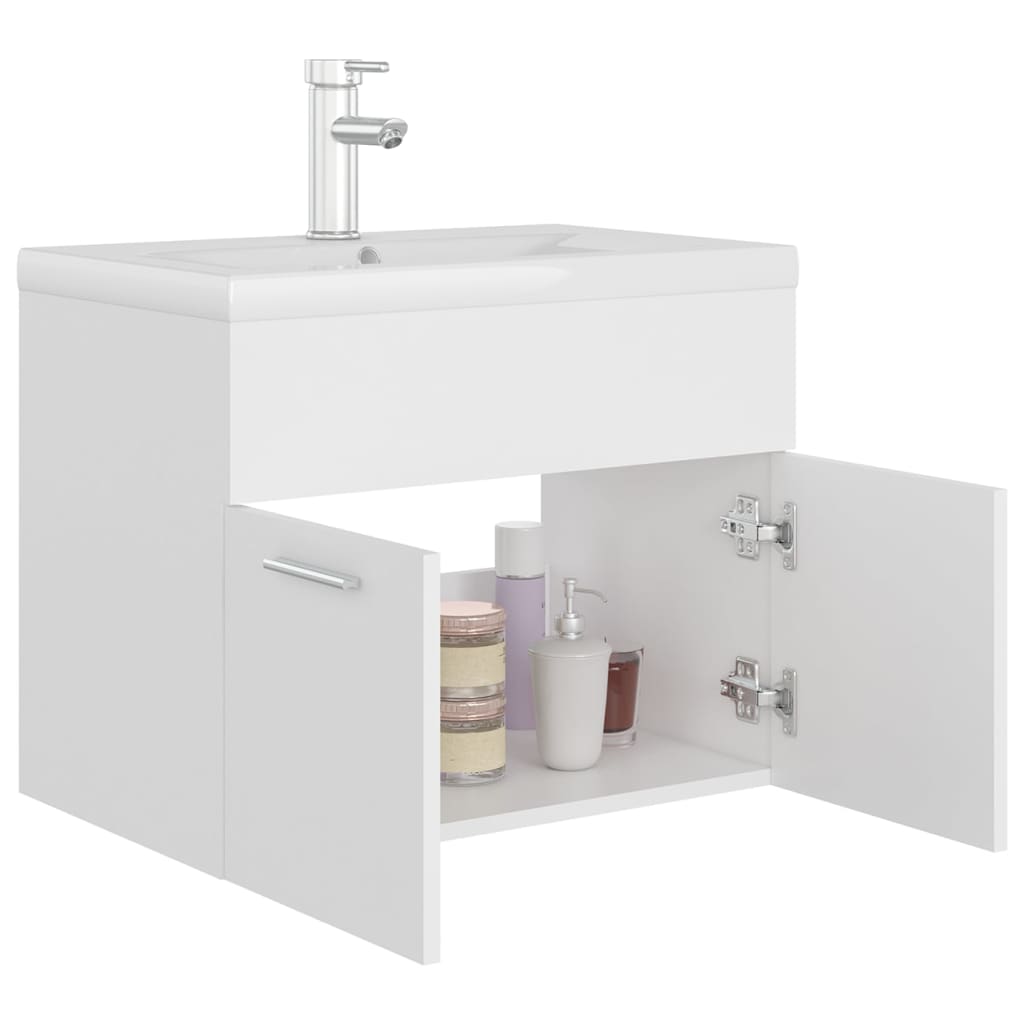 Sink Cabinet with Built-in Basin White Engineered Wood