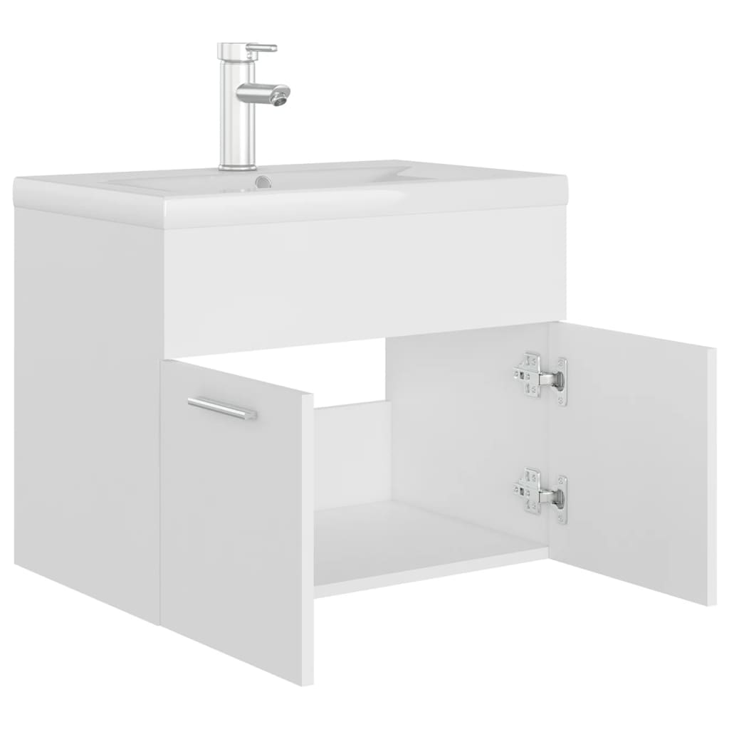 Sink Cabinet with Built-in Basin White Engineered Wood