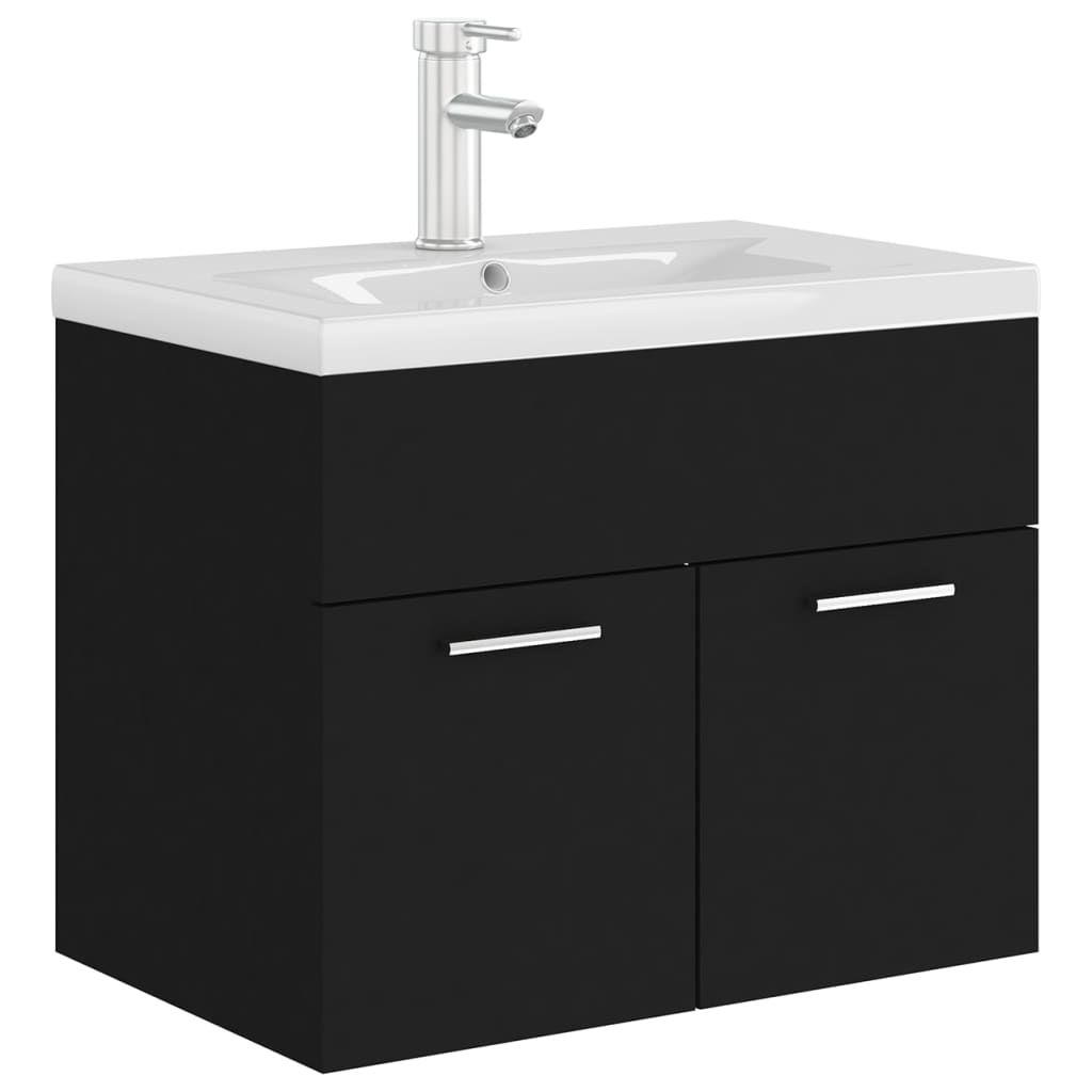 Sink Cabinet with Built-in Basin Black Engineered Wood