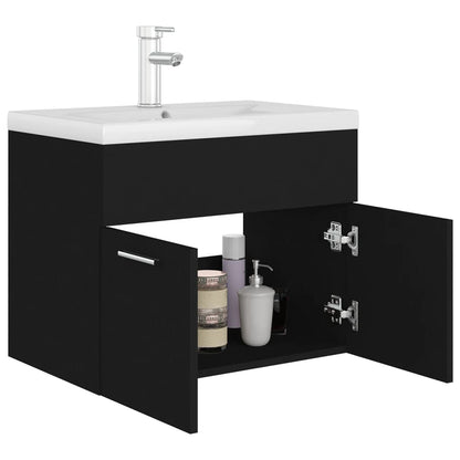 Sink Cabinet with Built-in Basin Black Engineered Wood