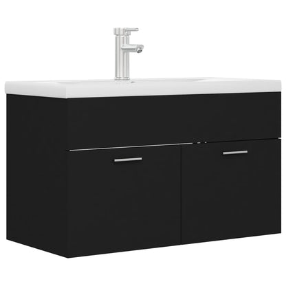 Sink Cabinet with Built-in Basin Black Engineered Wood