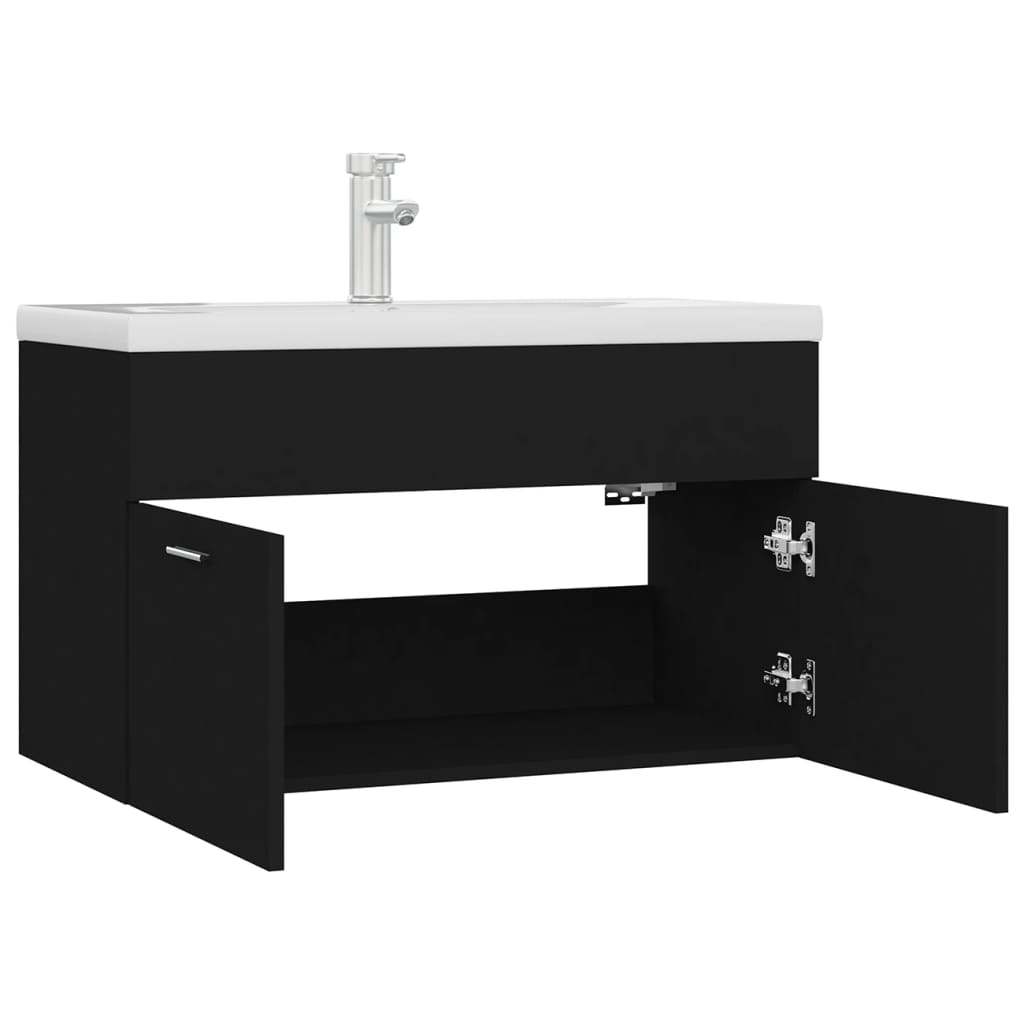 Sink Cabinet with Built-in Basin Black Engineered Wood