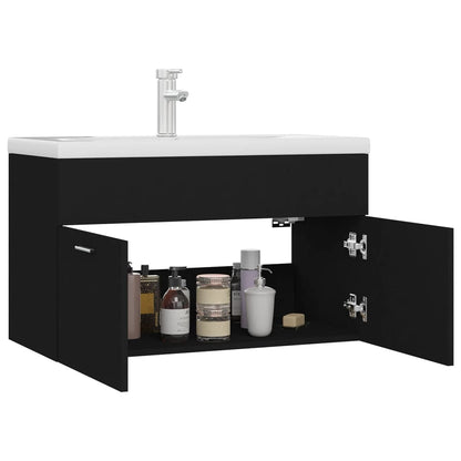 Sink Cabinet with Built-in Basin Black Engineered Wood