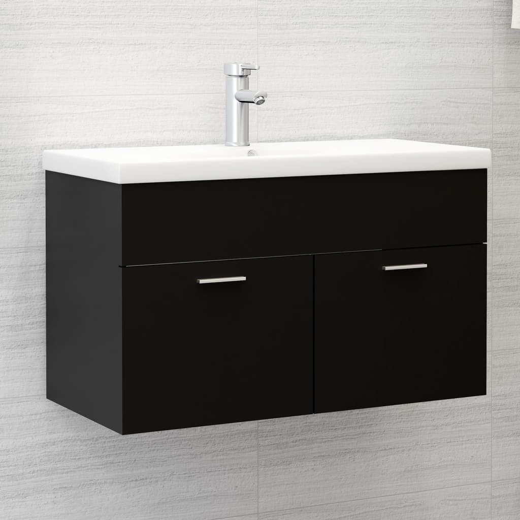 Sink Cabinet with Built-in Basin Black Engineered Wood