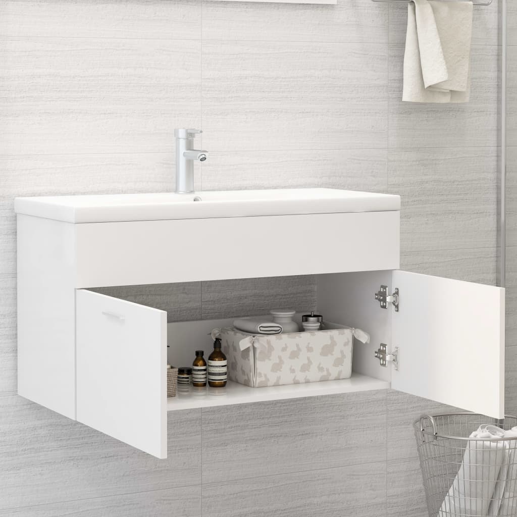 Sink Cabinet with Built-in Basin White Engineered Wood