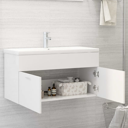 Sink Cabinet with Built-in Basin White Engineered Wood