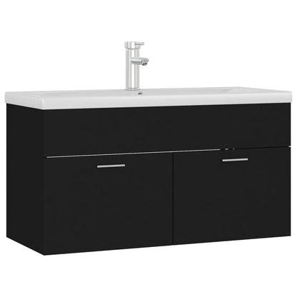 Sink Cabinet with Built-in Basin Black Engineered Wood