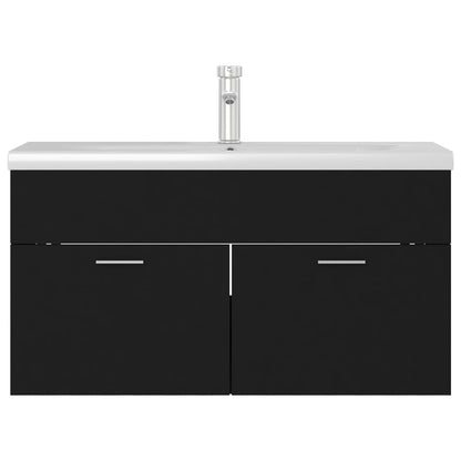 Sink Cabinet with Built-in Basin Black Engineered Wood