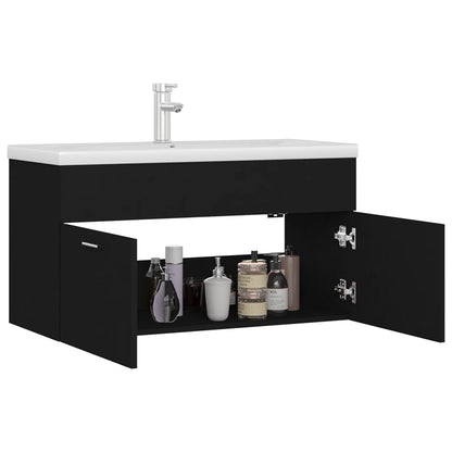 Sink Cabinet with Built-in Basin Black Engineered Wood