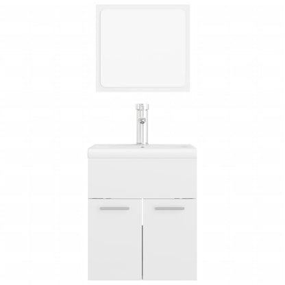 Bathroom Furniture Set High Gloss White Engineered Wood