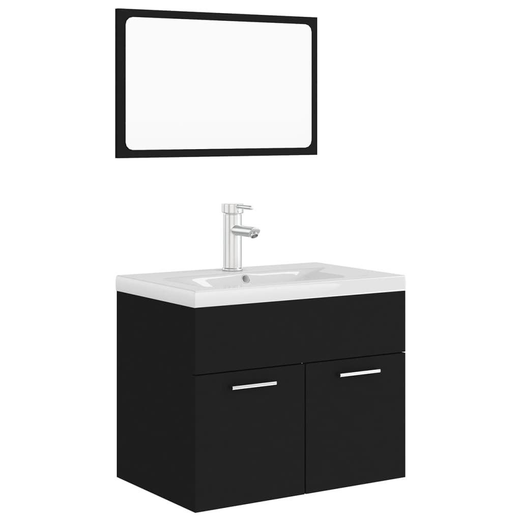 Bathroom Furniture Set Black Engineered Wood