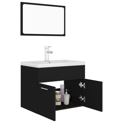 Bathroom Furniture Set Black Engineered Wood