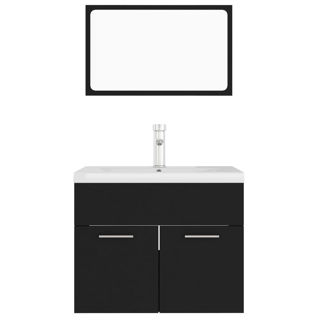 Bathroom Furniture Set Black Engineered Wood