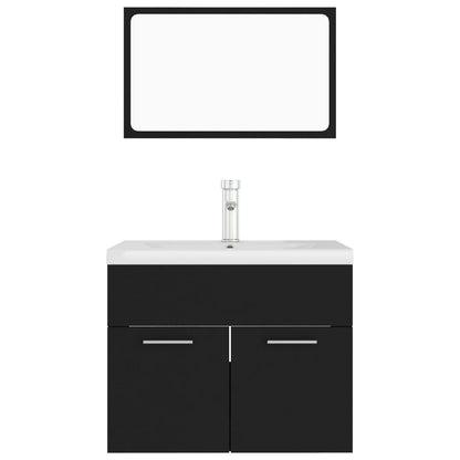 Bathroom Furniture Set Black Engineered Wood