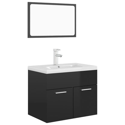 Bathroom Furniture Set High Gloss Black Engineered Wood