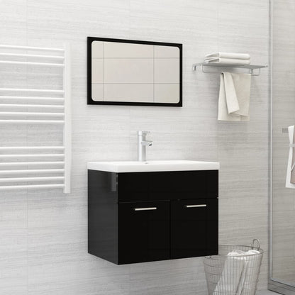 Bathroom Furniture Set High Gloss Black Engineered Wood