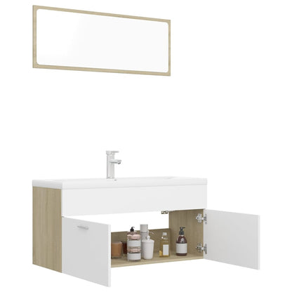 Bathroom Furniture Set White and Sonoma Oak Engineered Wood