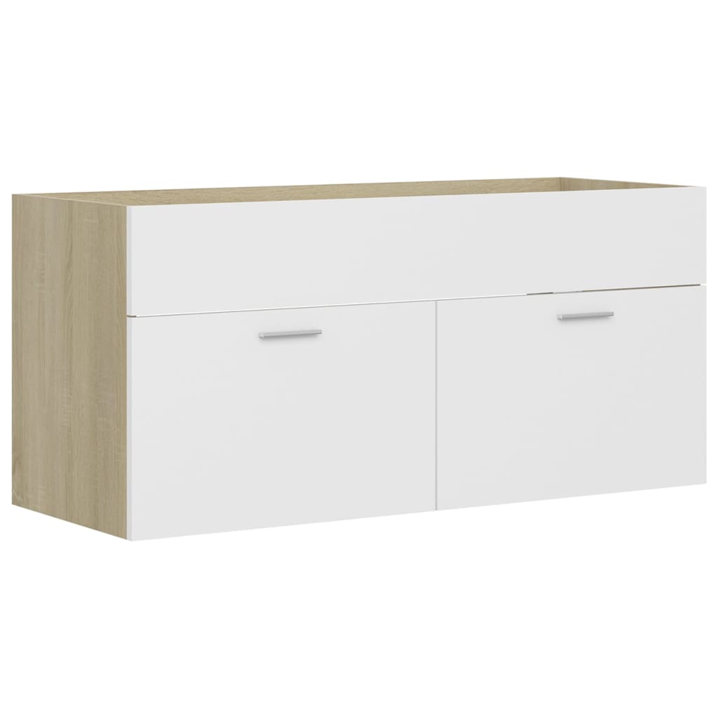 Bathroom Furniture Set White and Sonoma Oak Engineered Wood