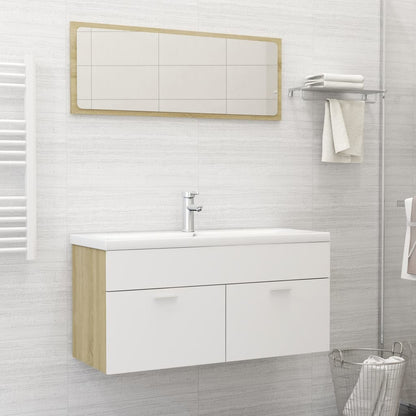 Bathroom Furniture Set White and Sonoma Oak Engineered Wood