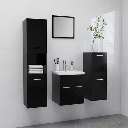 Bathroom Furniture Set Black Engineered Wood