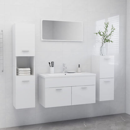 Bathroom Furniture Set High Gloss White Engineered Wood