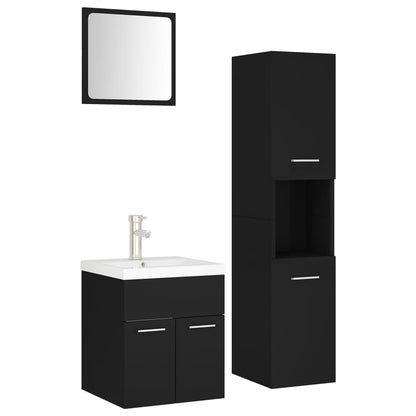 Bathroom Furniture Set Black Engineered Wood