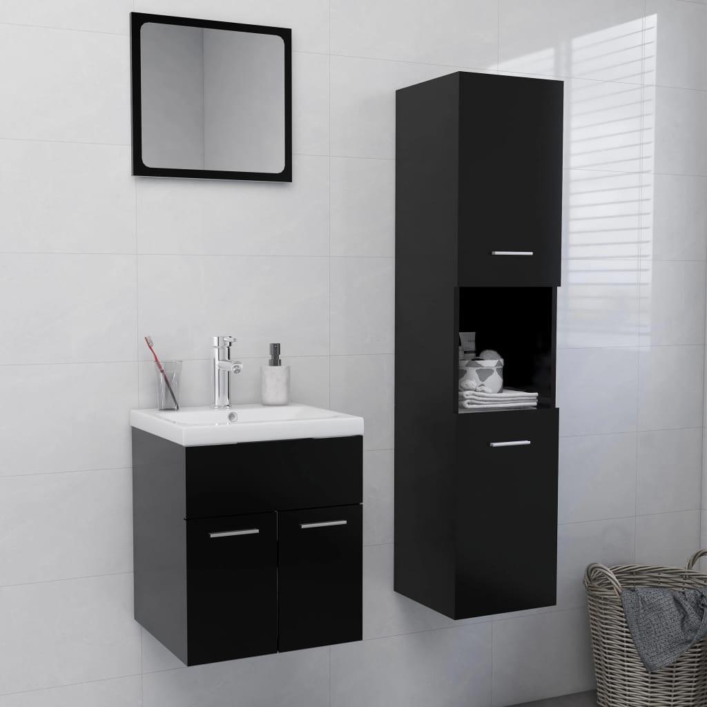 Bathroom Furniture Set Black Engineered Wood