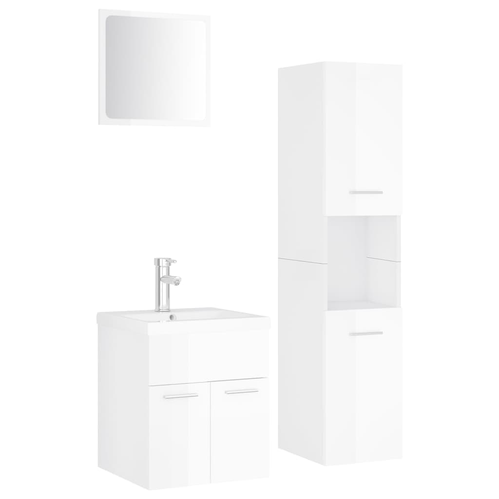 Bathroom Furniture Set High Gloss White Engineered Wood