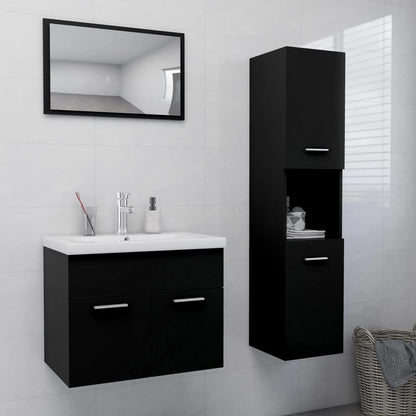 Bathroom Furniture Set Black Engineered Wood